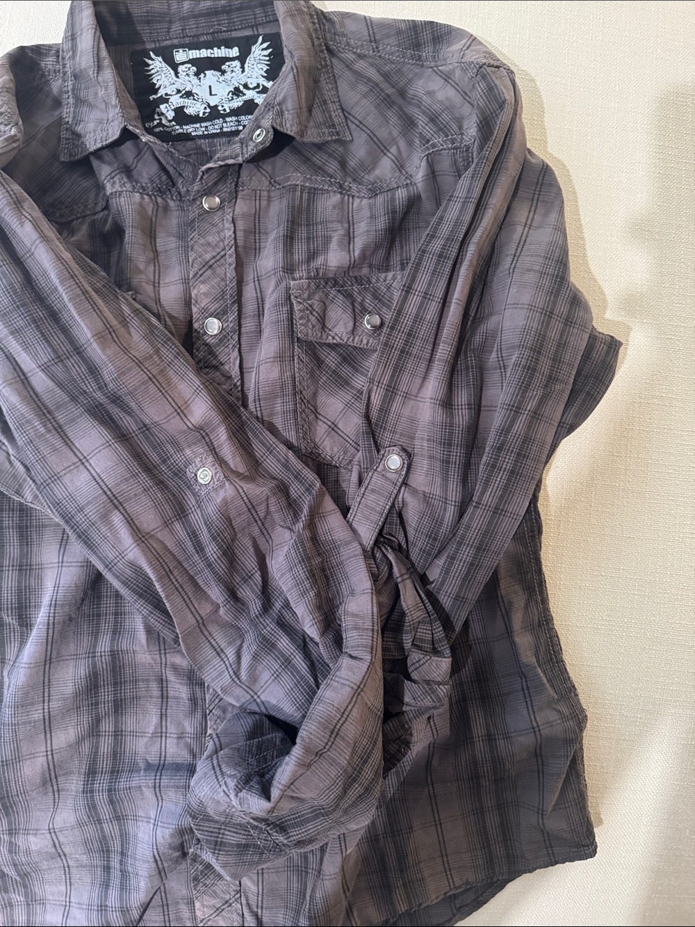 Machine Men's Gray Plaid Button-Down Shirt - Picture 4 of 6